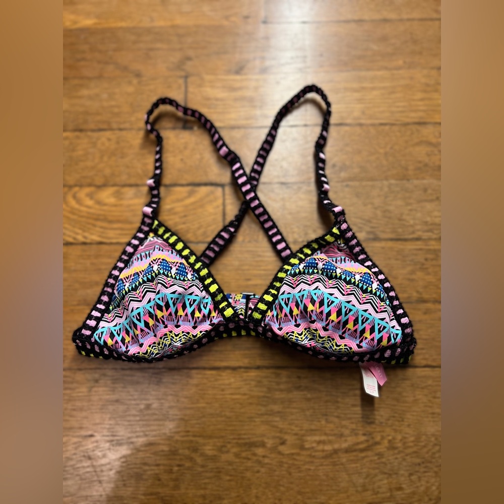 PINK Victoria's Secret Multicolor Triangle Bikini Top - Pink, Blue, Yellow